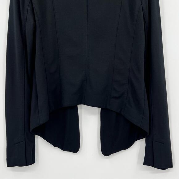 Eileen Fisher Angle Front Jacket Cardigan Ponte Leather Trim Asymmetric Black XS - Picture 12 of 16